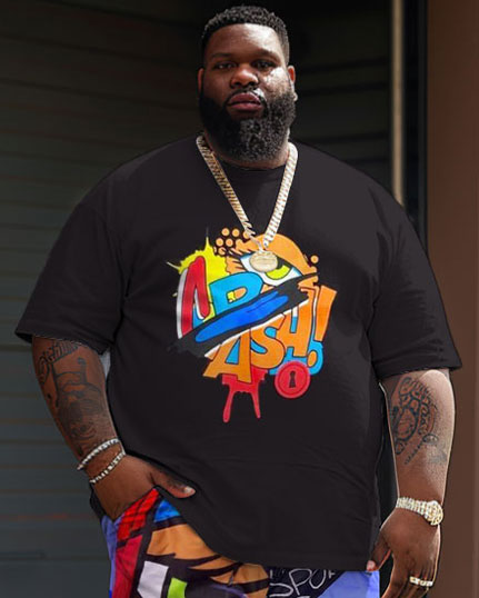 Big & Tall Graphic Graffiti Streetwear Two-piece Set for big men view 3