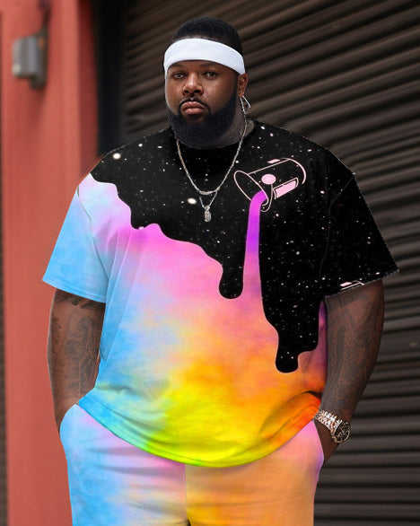 Big & Tall Colorblock Graffiti T-Shirt Shorts Set for big men view 2