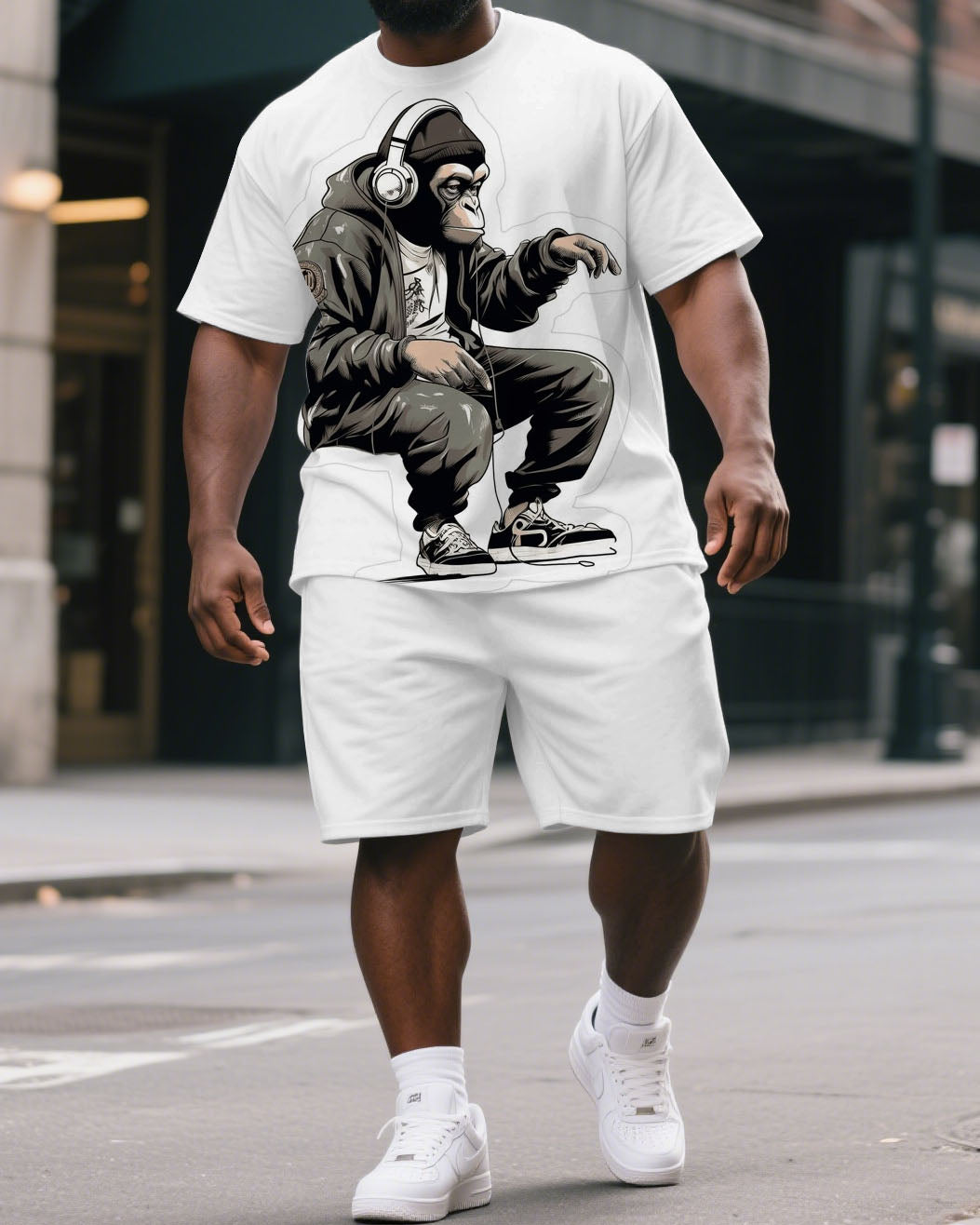 Big & Tall Graphic Streetwear T-Shirt Shorts Set for big men view 1