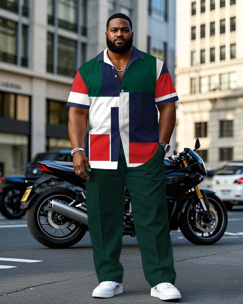 Big & Tall Green Colorblock T-Shirt Pants Set for big men view 1