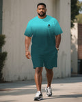 Big & Tall Blue Green Gradient T-Shirt Shorts Set for big men view 1