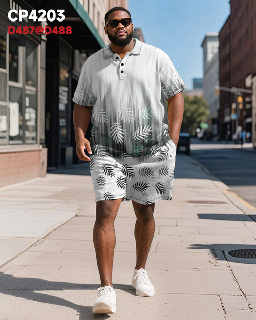 Big & Tall Hawaiian Gradient Graphic Polo Shorts Set for big men view 2