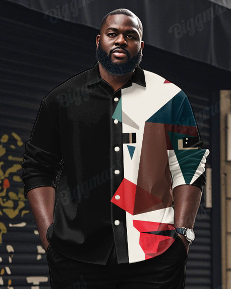 Big & Tall Black Colorblock T-Shirt Pants Set for big men view 2