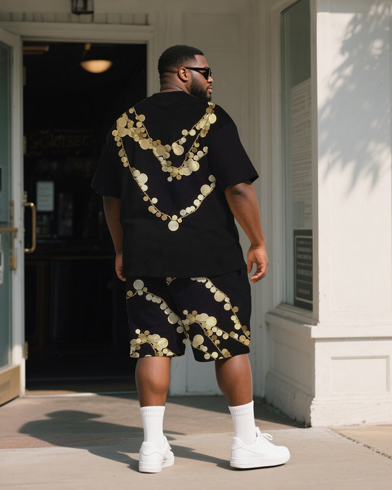 Big & Tall Black Geometric Graphic T-Shirt Shorts Set for big men view 4