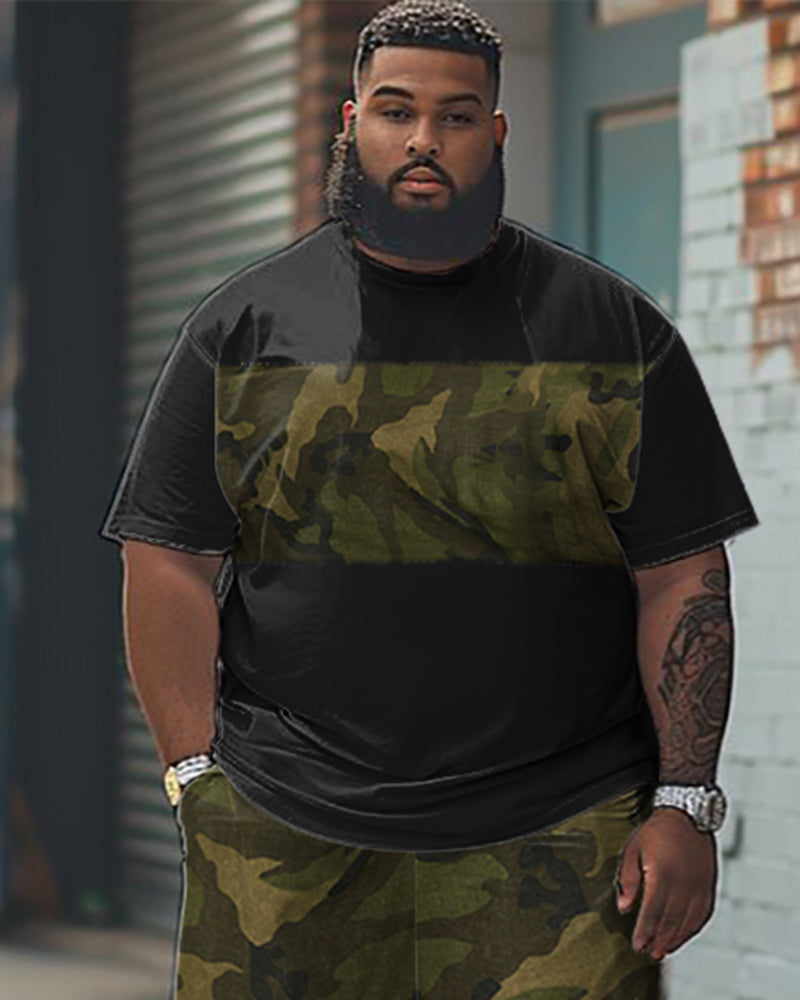 Big & Tall Colorblock Graphic T-Shirt Shorts Set for big men view 2