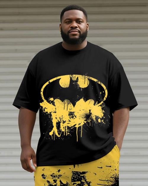 Big & Tall Yellow Graphic Graffiti T-Shirt Shorts Set for big men view 2