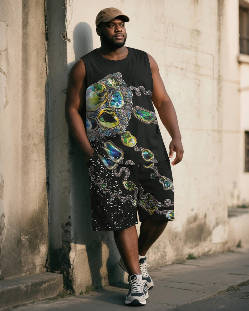 Big & Tall Black Graphic Vintage Two-piece Set for big men view 1