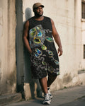Big & Tall Black Graphic Vintage Two-piece Set for big men view 1