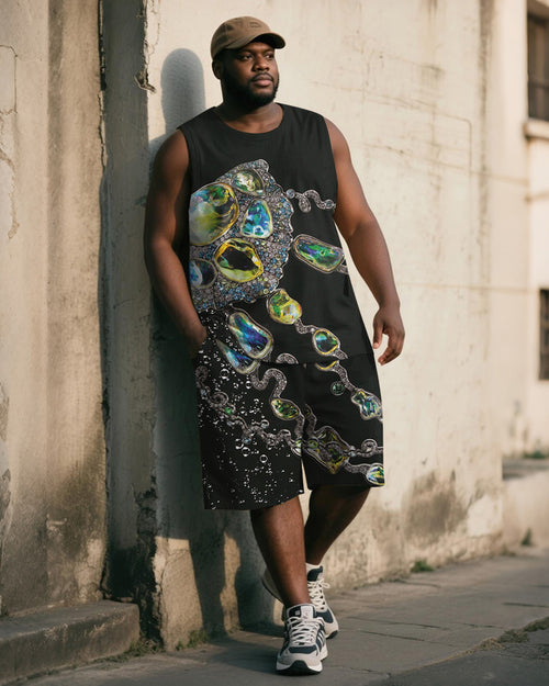 Big & Tall Black Graphic Vintage Two-piece Set for big men view 1