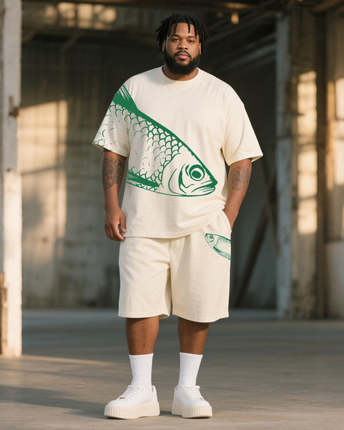 Big & Tall Graphic Vintage T-Shirt Shorts Set for big men view 1