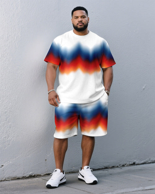 Big & Tall White Streetwear T-Shirt Shorts Set for big men view 1
