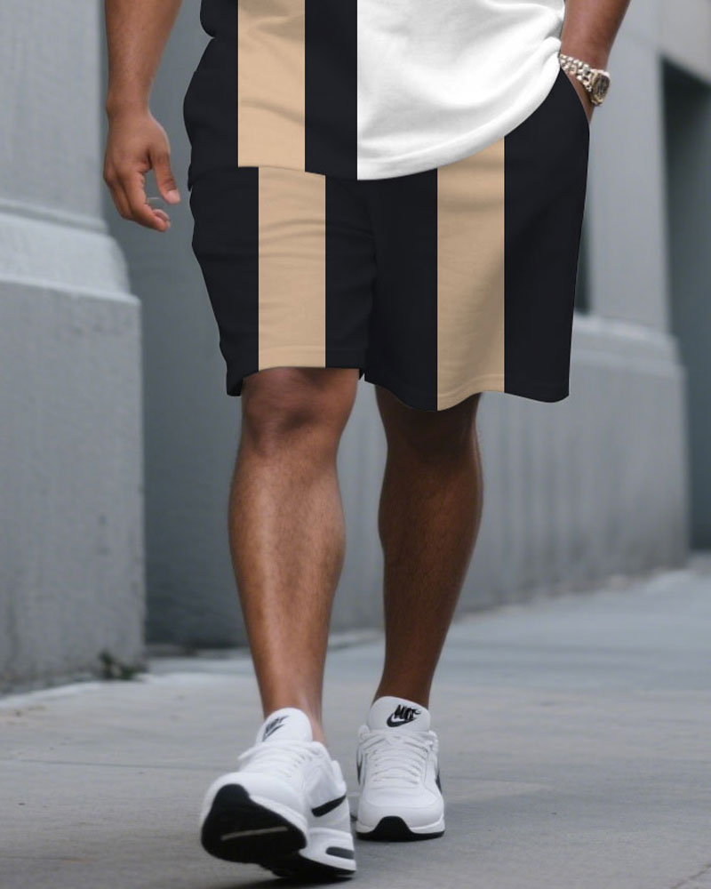 Big & Tall Black White Colorblock T-Shirt Shorts Set for big men view 3