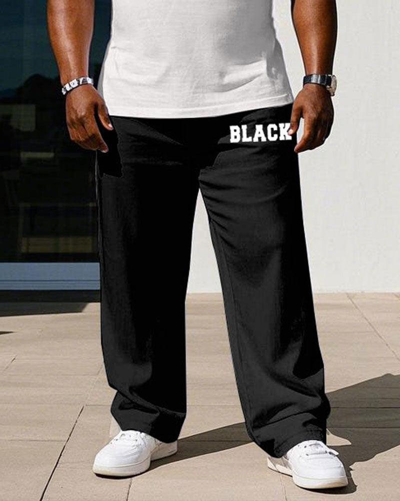 Big & Tall Black Hawaiian Graphic Vest Pants Set for big men view 3