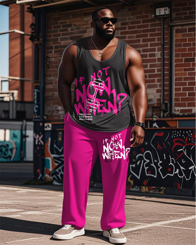 Big & Tall Pink Graphic Graffiti Vest Pants Set for big men view 1