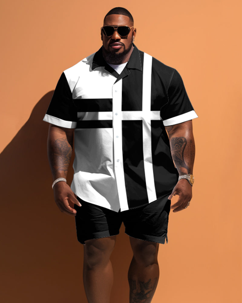 Big & Tall Geometric T-Shirt Shorts Set for big men view 1