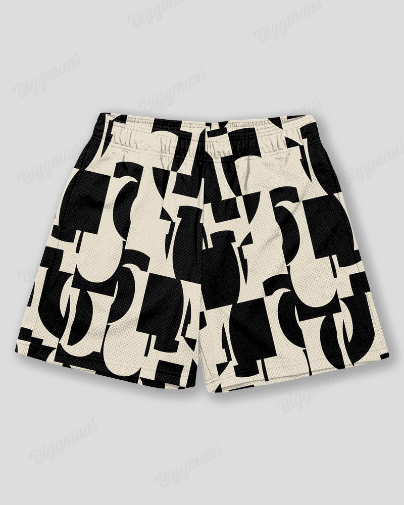 Big & Tall Black Khaki Geometric Athletic Shorts for big men