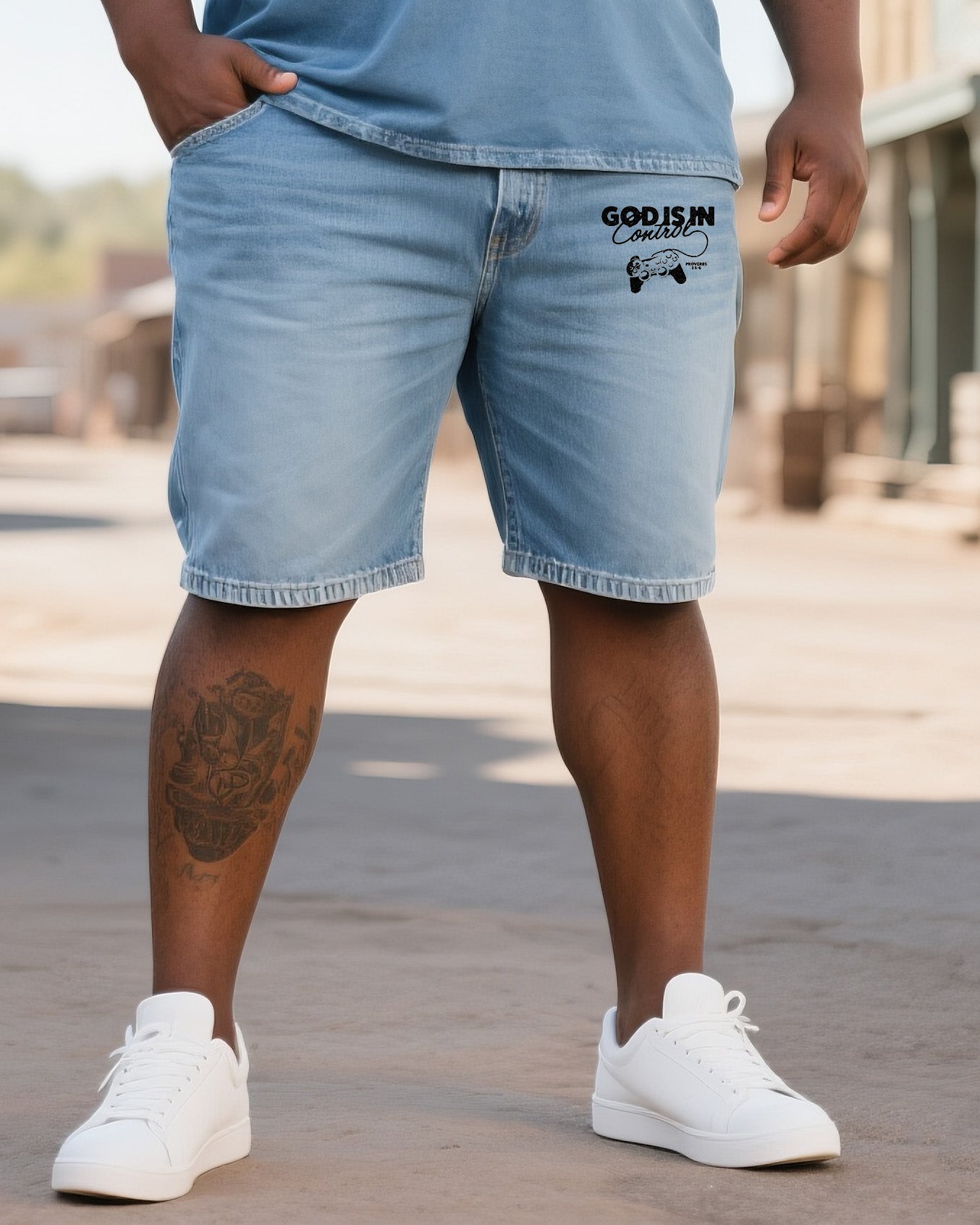 Big & Tall Denim T-Shirt Shorts Set for big men view 3