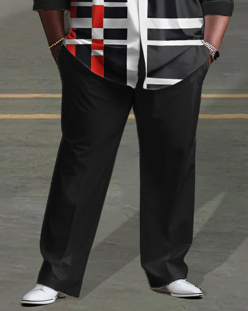 Big & Tall White Red Striped Shirt Pants Set for big men view 3