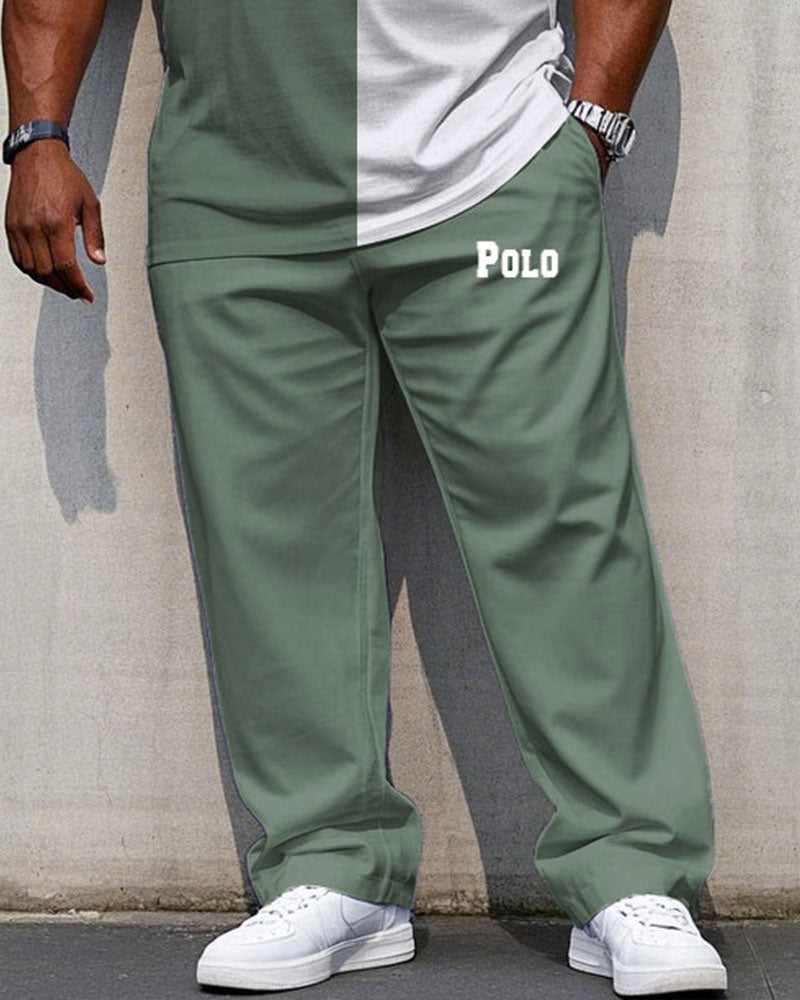 Big & Tall White Green Patchwork Vest Pants Set for big men view 3