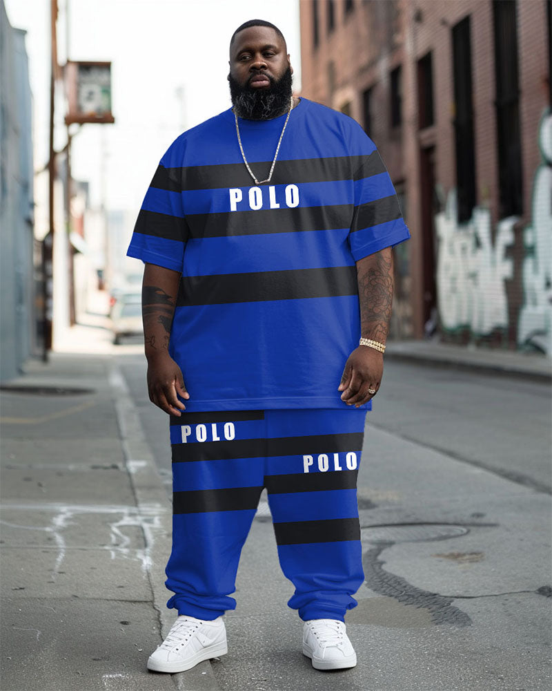 Big & Tall Black Striped Graphic T-Shirt Pants Set for big men view 1