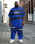 Big & Tall Black Striped Graphic T-Shirt Pants Set for big men view 1