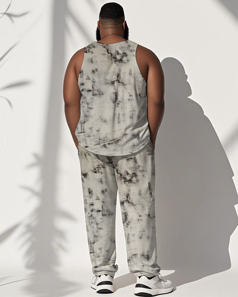 Big & Tall Geometric Graphic Patchwork Vest Pants Set for big men view 4