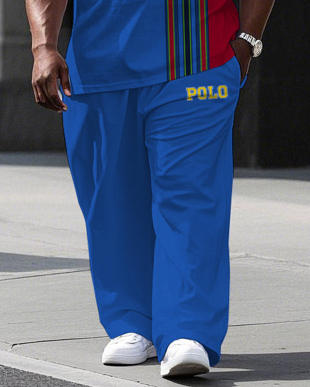 Big & Tall Red Colorblock Striped Vest Pants Set for big men view 3