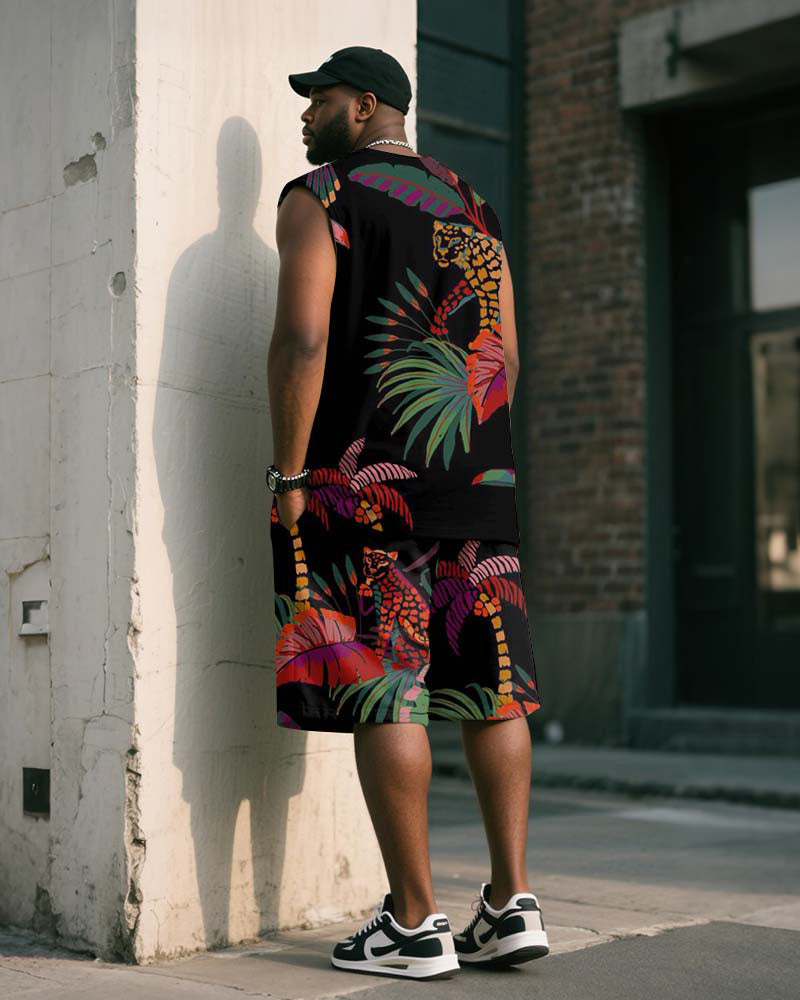 Big & Tall Black Graphic Vintage Two-piece Set for big men view 4