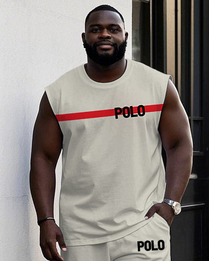 Big & Tall Red Striped Graphic Vest Pants Set for big men view 2