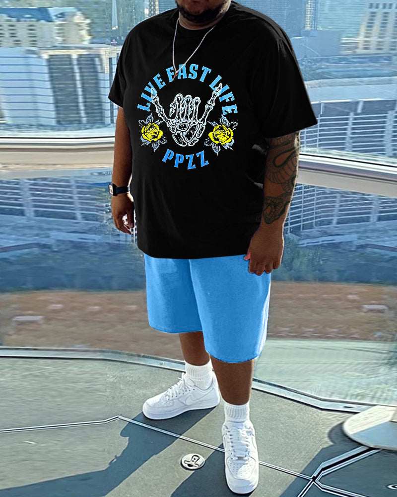 Big & Tall Skull T-Shirt Shorts Set for big men view 1
