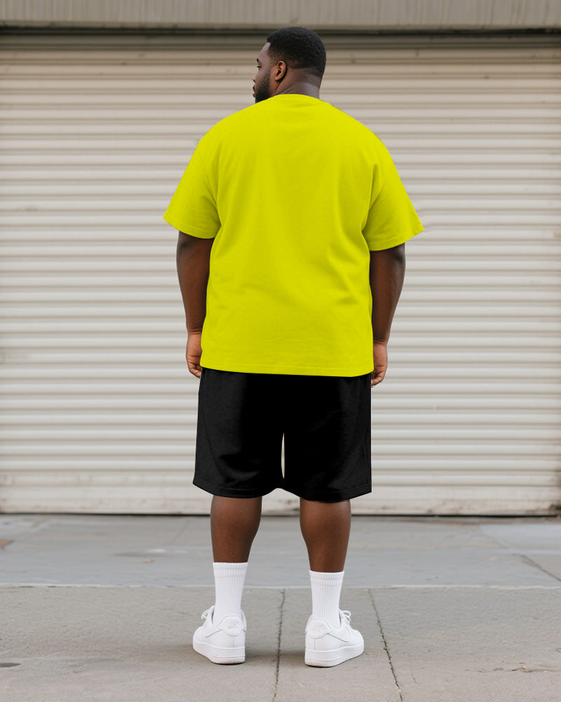 Big & Tall Yellow Graphic Graffiti T-Shirt Shorts Set for big men view 4