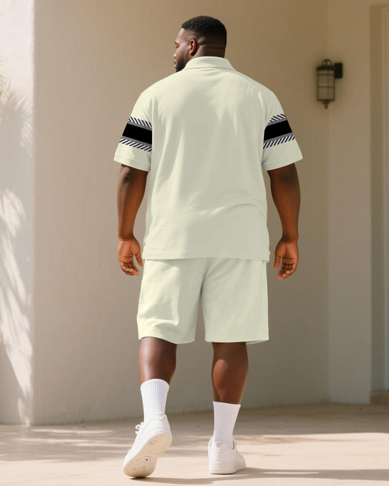 Big & Tall Geometric Striped Graphic Polo Shorts Set for big men view 4