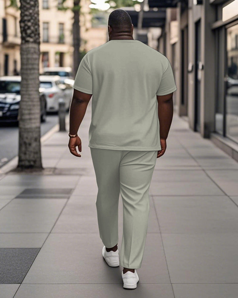 Big & Tall White Green Hawaiian T-Shirt Pants Set for big men view 4