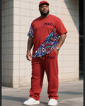 Big & Tall Red Patchwork Two-piece Set for big men view 1