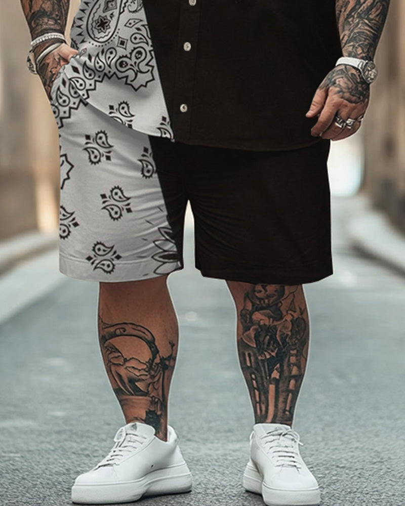 Big & Tall Black White Colorblock T-Shirt Shorts Set for big men view 3