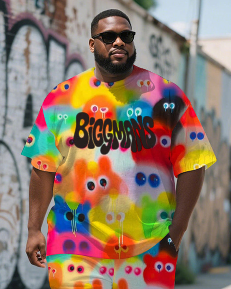 Big & Tall Graphic Graffiti T-Shirt Shorts Set for big men view 2