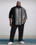 Big & Tall Black Geometric Graphic T-Shirt Pants Set for big men view 1