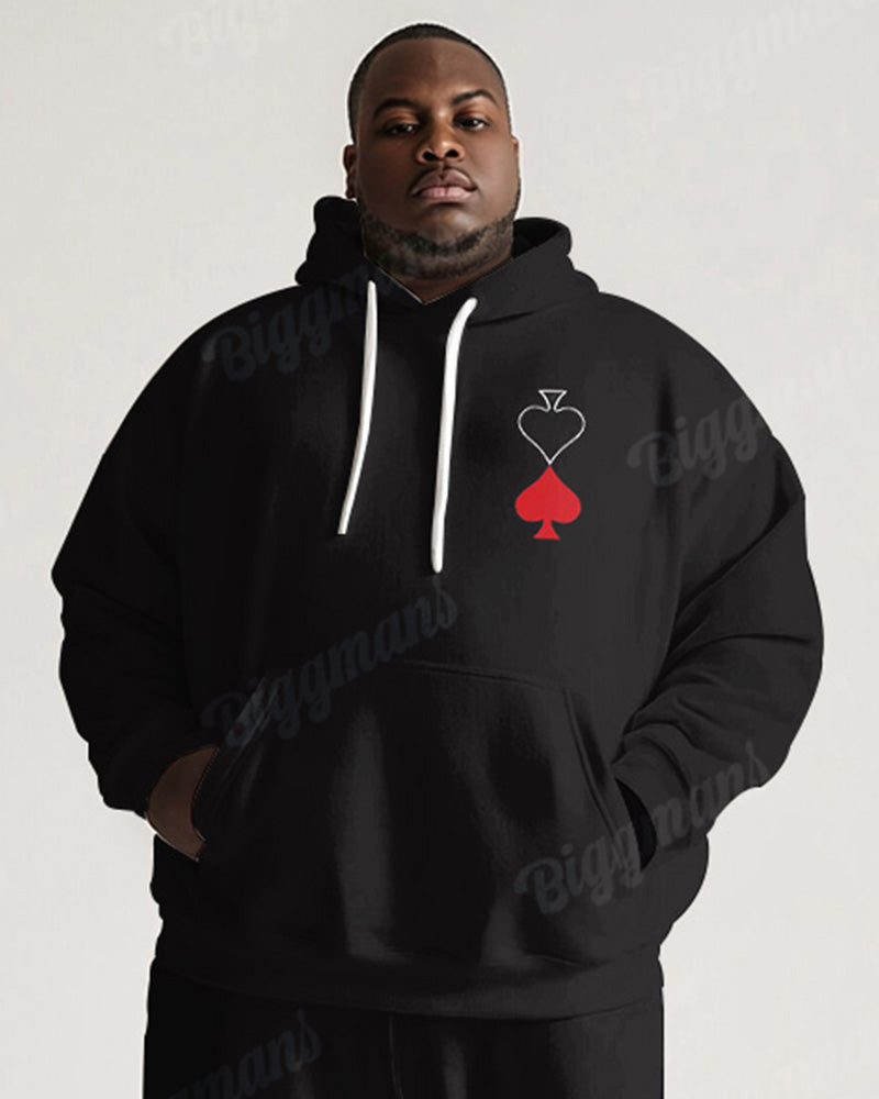 Big & Tall Black Graphic Hoodie Sweatpants Set for big men view 3