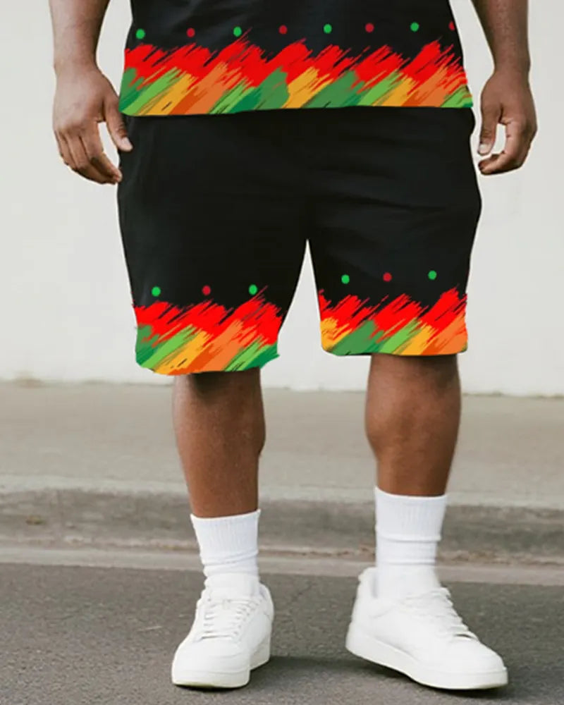 Big & Tall White Graphic Graffiti T-Shirt Shorts Set for big men view 3