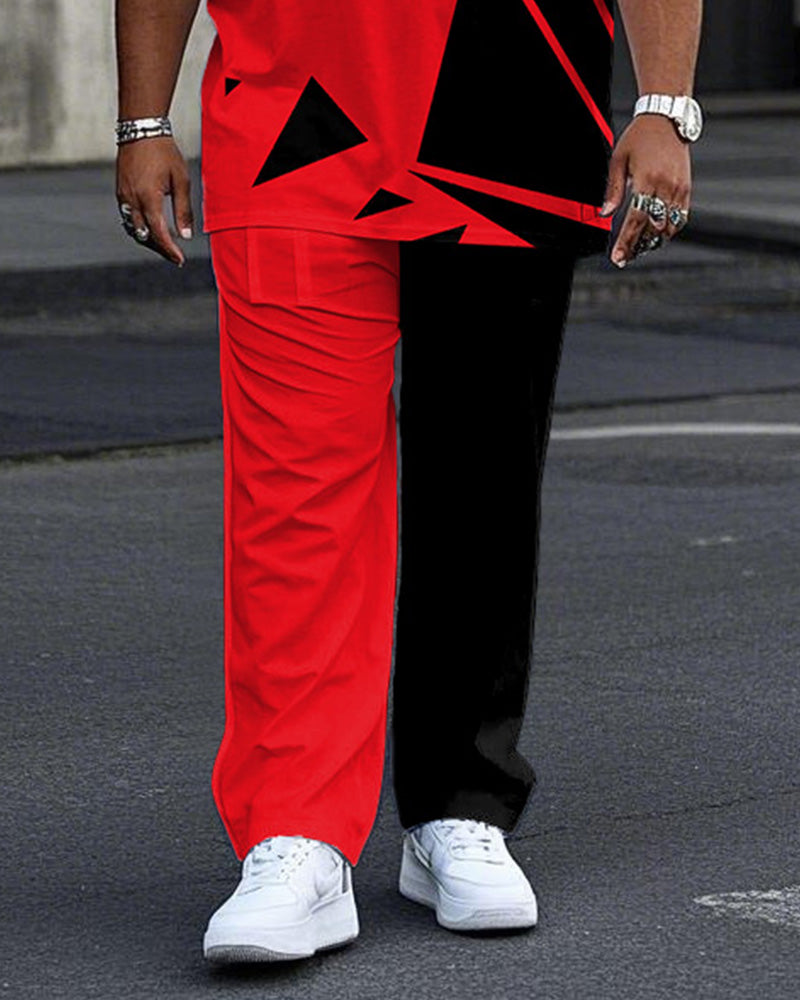 Big & Tall Red Colorblock Geometric Vest Pants Set for big men view 3