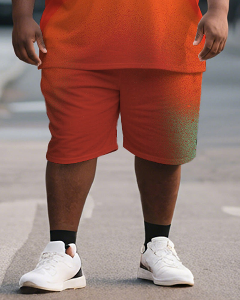 Big & Tall Orange Graphic Graffiti T-Shirt Shorts Set for big men view 3