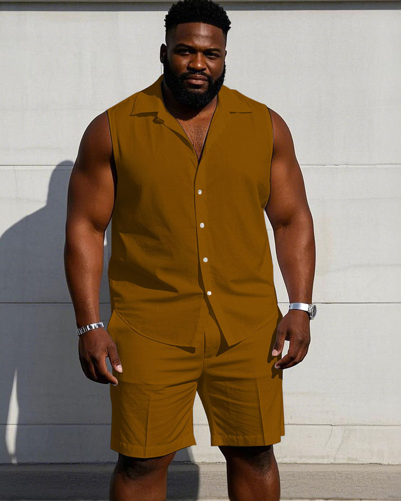 Big & Tall Solid Color T-Shirt Shorts Set for big men view 12