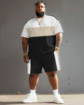 Big & Tall Colorblock Striped T-Shirt Shorts Set for big men view 2