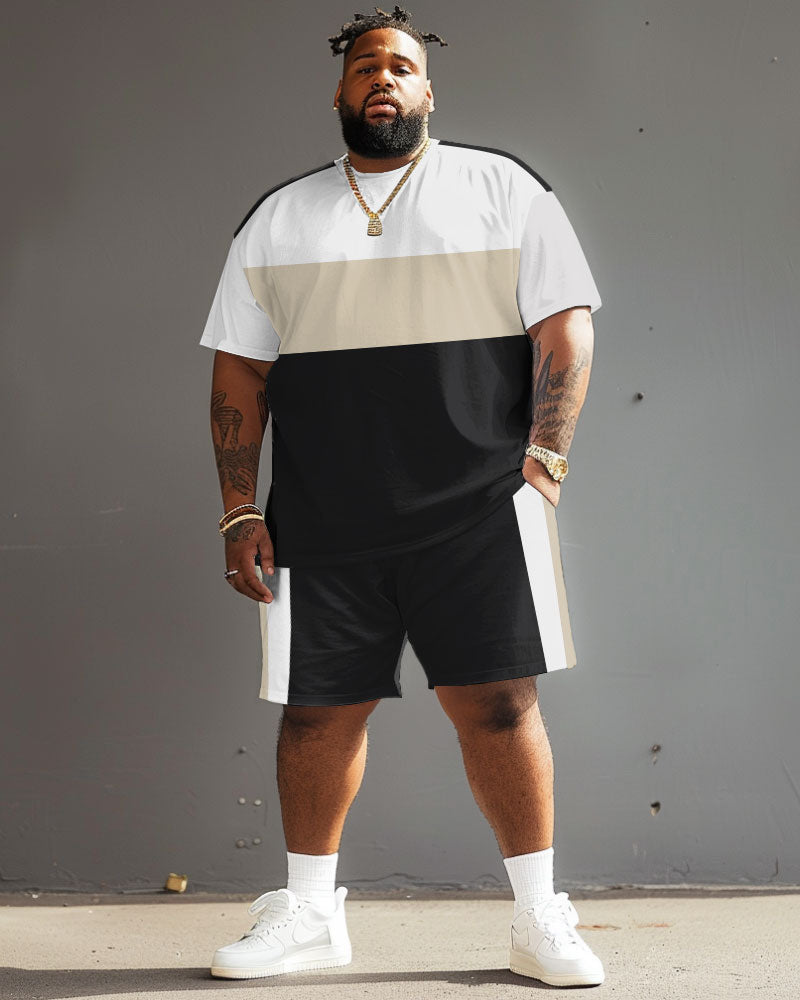 Big & Tall Colorblock Striped T-Shirt Shorts Set for big men view 2