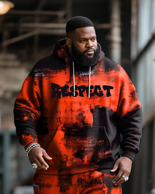 Big & Tall Black Red Graphic Hoodie Sweatpants Set for big men view 2