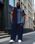 Big & Tall Blue Colorblock Striped Vest Pants Set for big men view 1