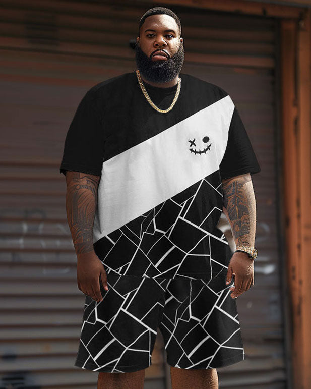 Big & Tall Colorblock Geometric T-Shirt Shorts Set for big men view 1