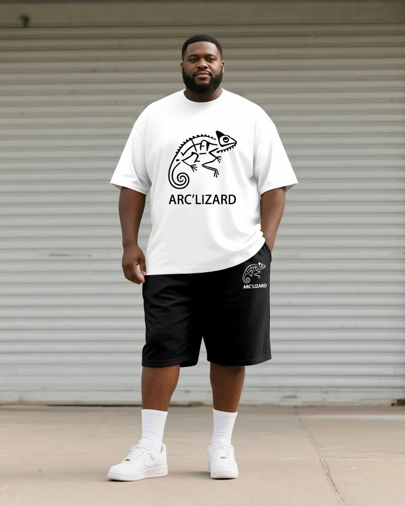 Big & Tall Black White Graphic T-Shirt Shorts Set for big men view 1