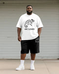 Big & Tall Black White Graphic T-Shirt Shorts Set for big men view 1