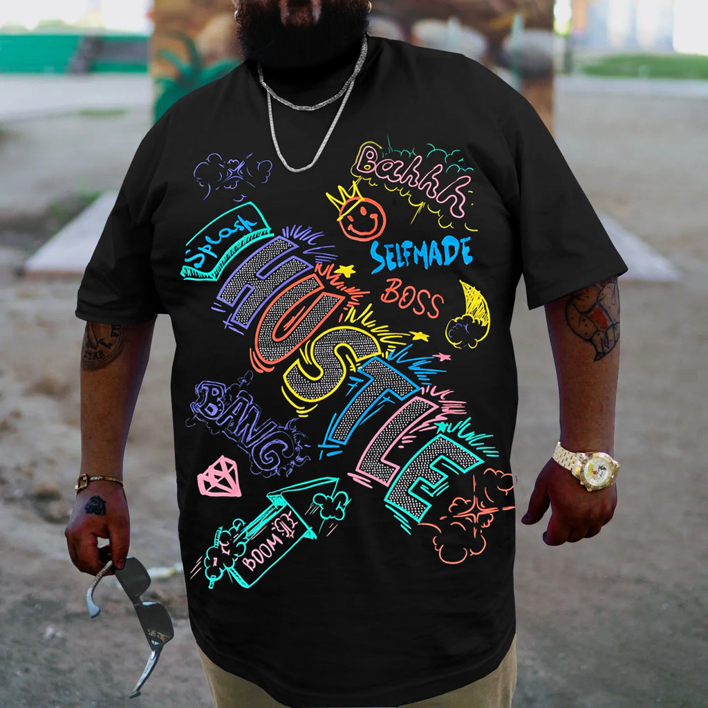 Big & Tall Black Graffiti Streetwear T-Shirt for big men view 1